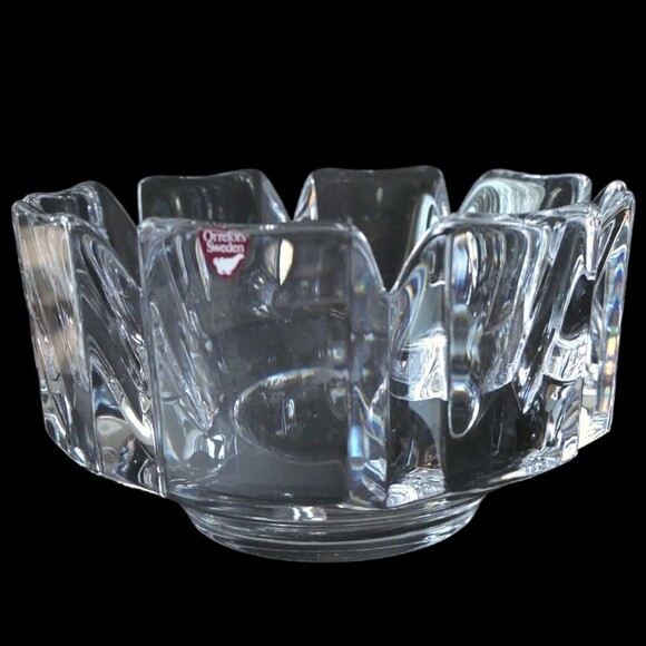 ORREFORS CORONA Sweden Lead Crystal 4" Bowl 4384/31 -Signed DISCONTINUED - Picture 2 of 6
